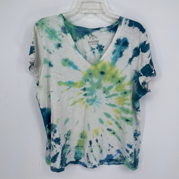 Primary Tops - Primary Women's Multicolor Tie Dye V-Neck Short Sleeve Relaxed T-Shirt Size XL